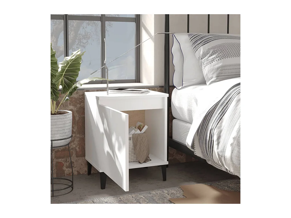 Council Bluffs  Tables de chevet avec pieds en métal blanc 40x30x50 cm