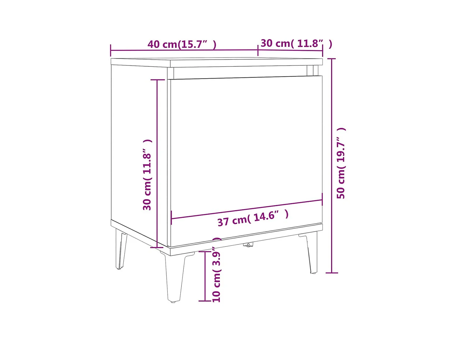 Council Bluffs  Tables de chevet avec pieds en métal blanc 40x30x50 cm