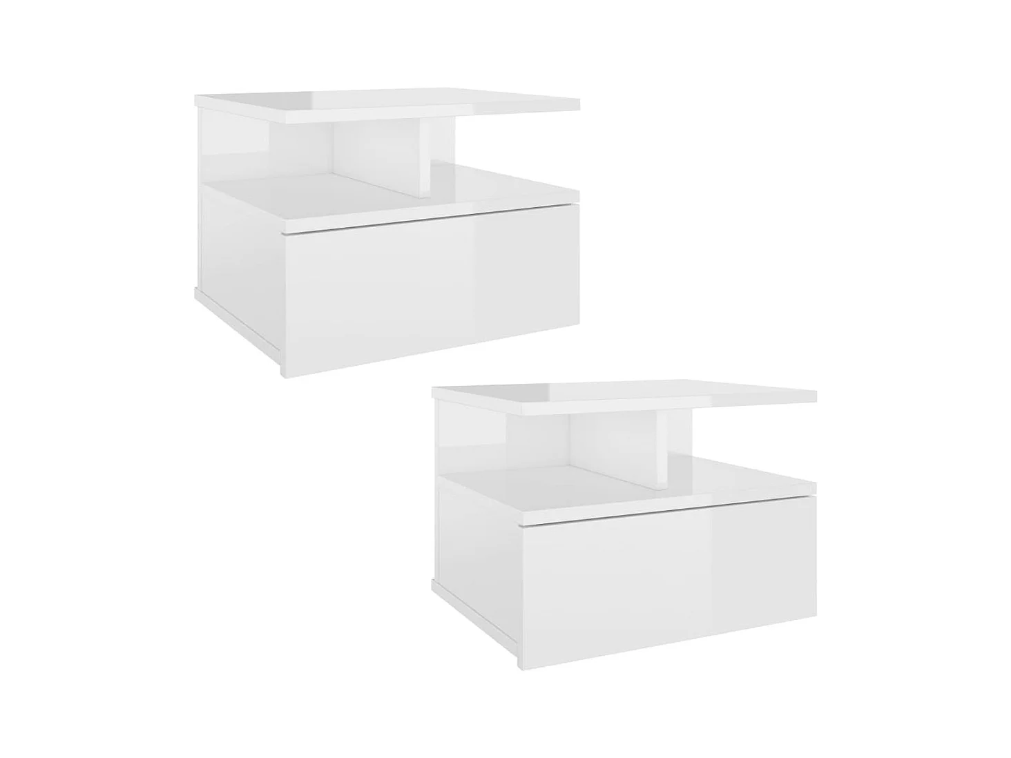 Emmanuelle  Tables de chevet flottantes 2pcs Blanc brillant Bois ingénierie