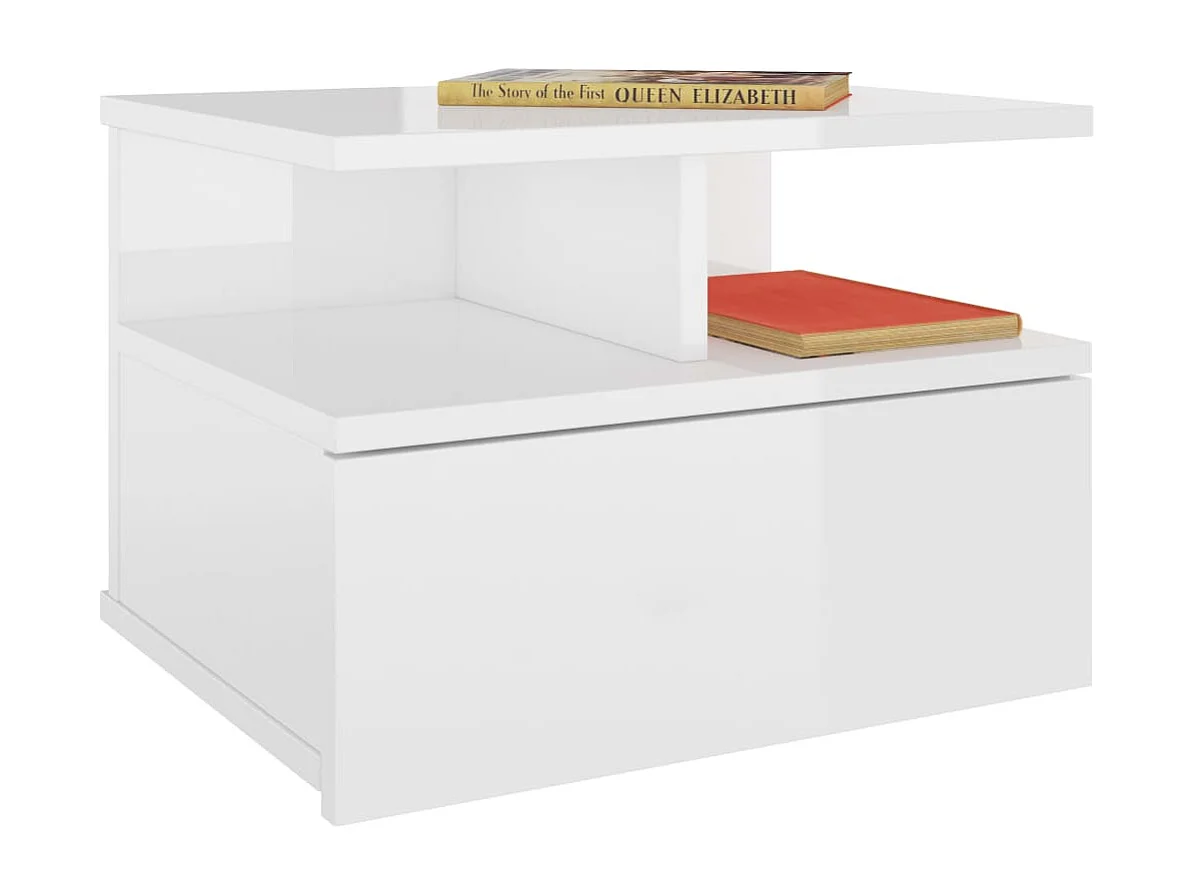 Emmanuelle  Tables de chevet flottantes 2pcs Blanc brillant Bois ingénierie