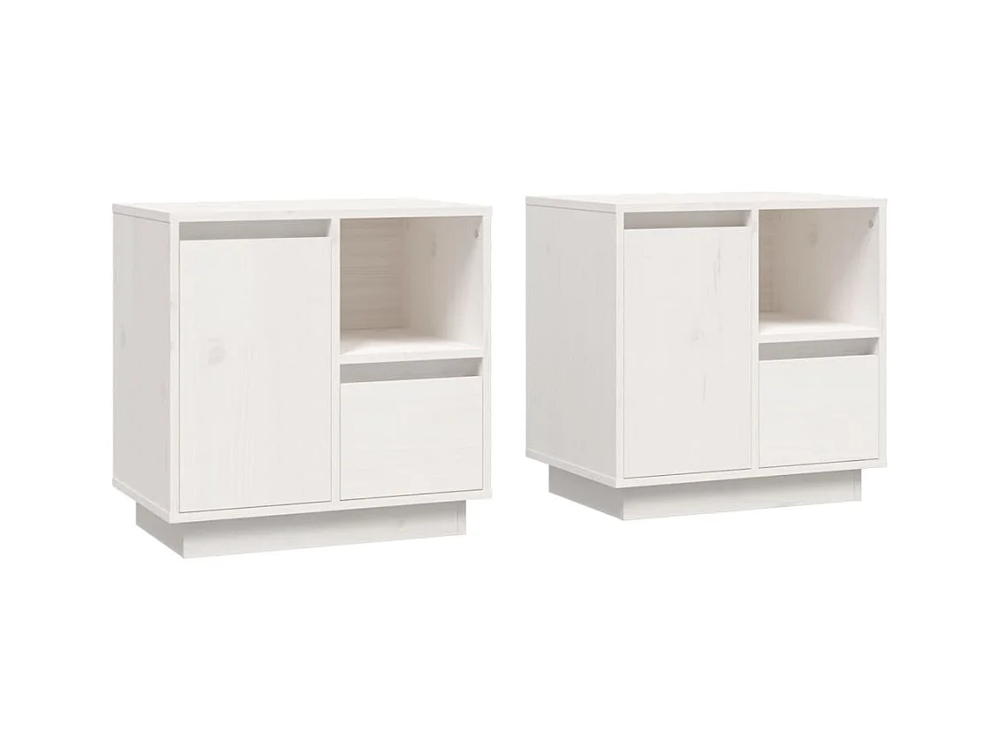 Hollidaysburg  Comodini 2 pz Bianco 50x34x50 cm in Legno Massello di Pino