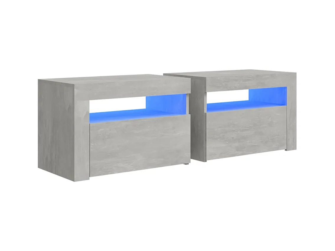 Julian  Tables de chevet 2 pcs avec LED Gris béton 60x35x40 cm