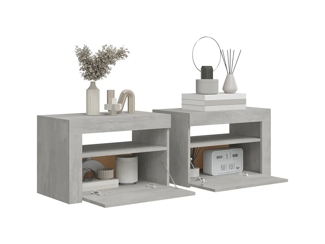 Julian  Tables de chevet 2 pcs avec LED Gris béton 60x35x40 cm