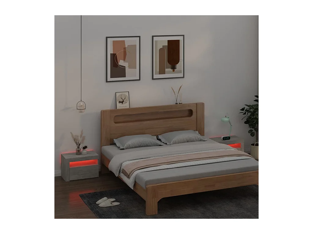 Julian  Tables de chevet 2 pcs avec LED Gris béton 60x35x40 cm