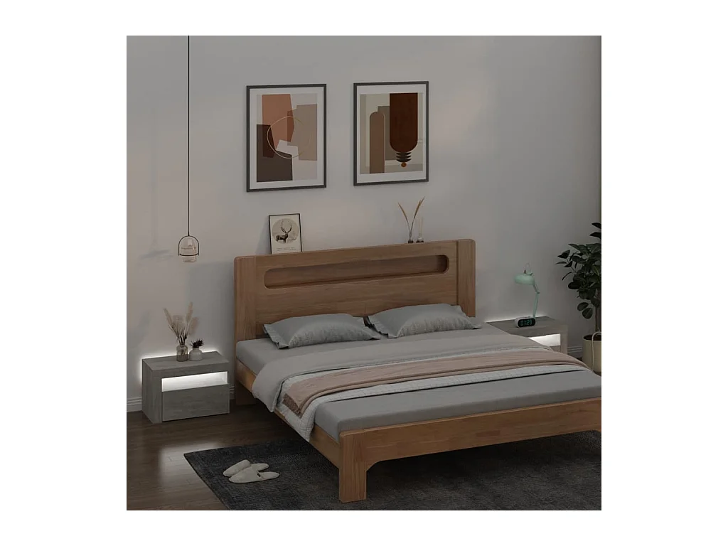 Julian  Tables de chevet 2 pcs avec LED Gris béton 60x35x40 cm