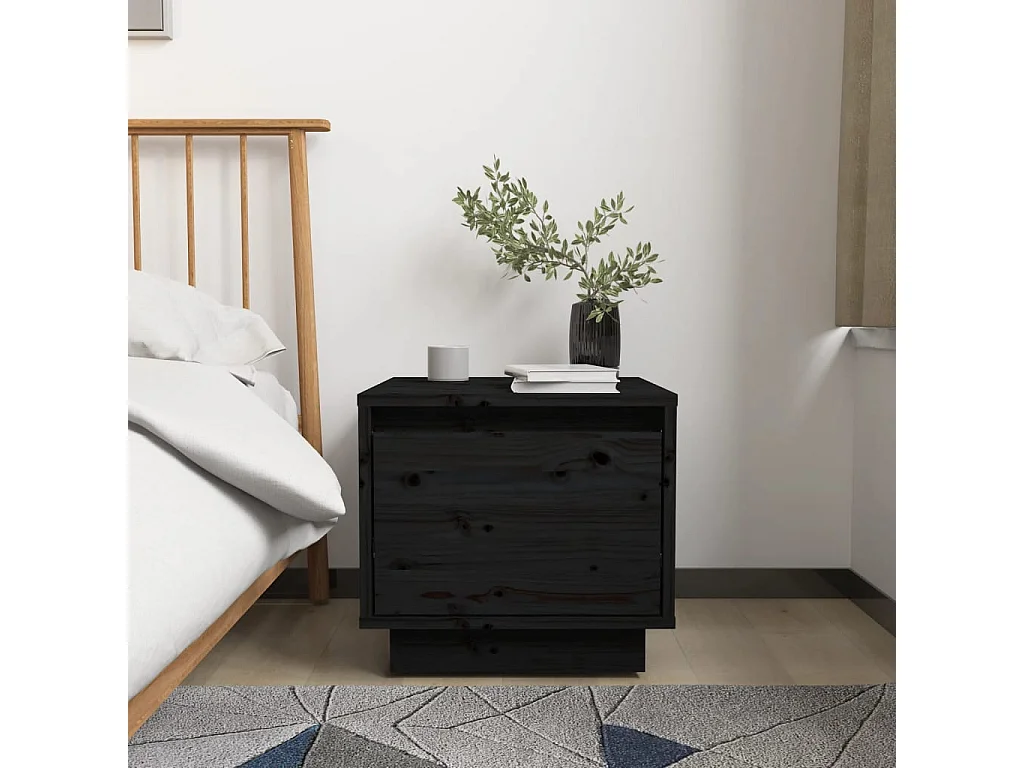 Vidgar  Table de chevet Noir 35x34x32 cm Bois de pin solide