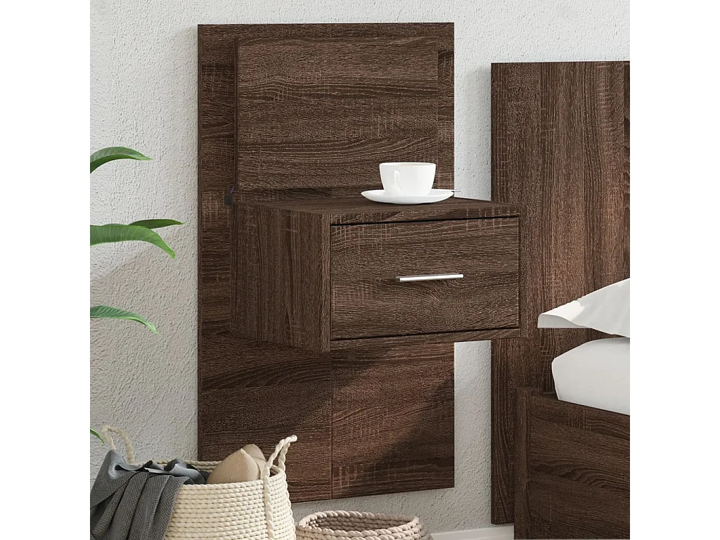 El Campo  Table de chevet murale avec lumières LED chêne marron