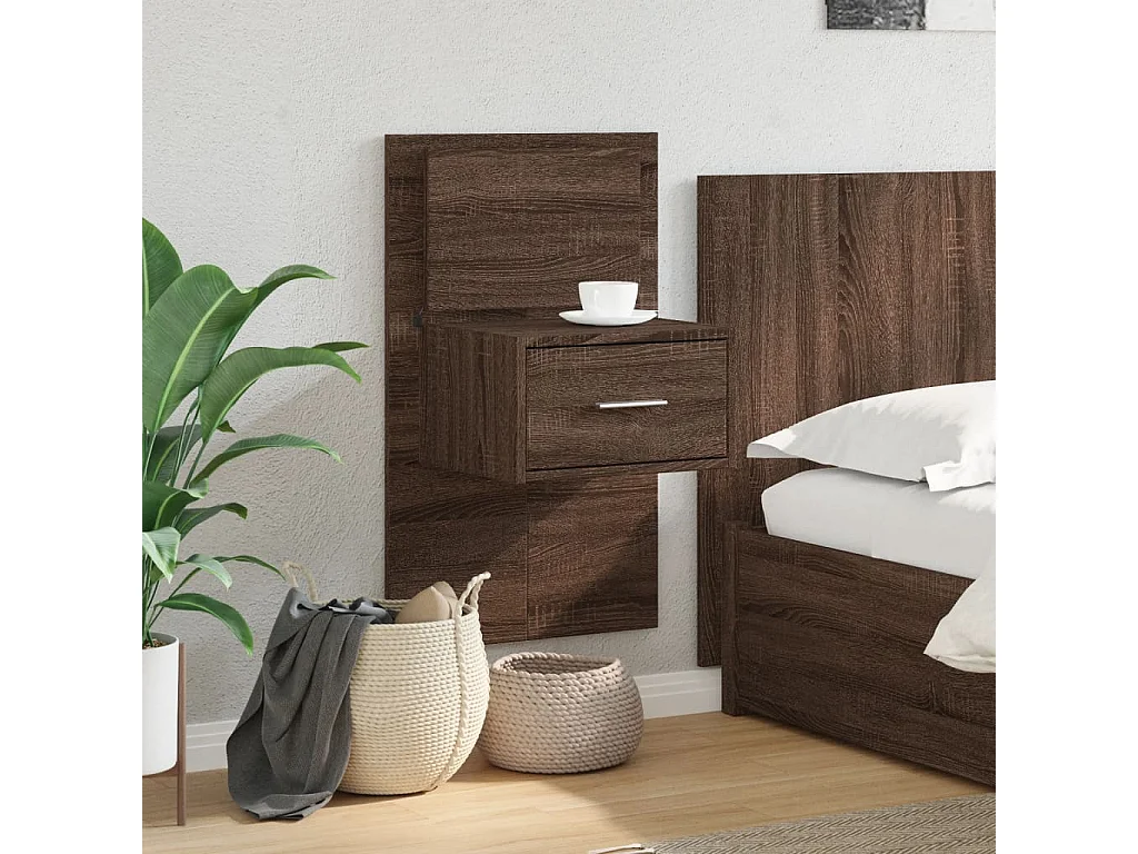 El Campo  Table de chevet murale avec lumières LED chêne marron