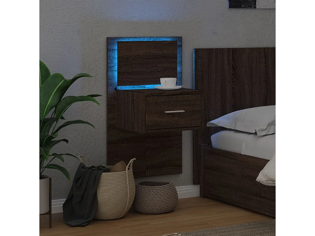 El Campo  Table de chevet murale avec lumières LED chêne marron
