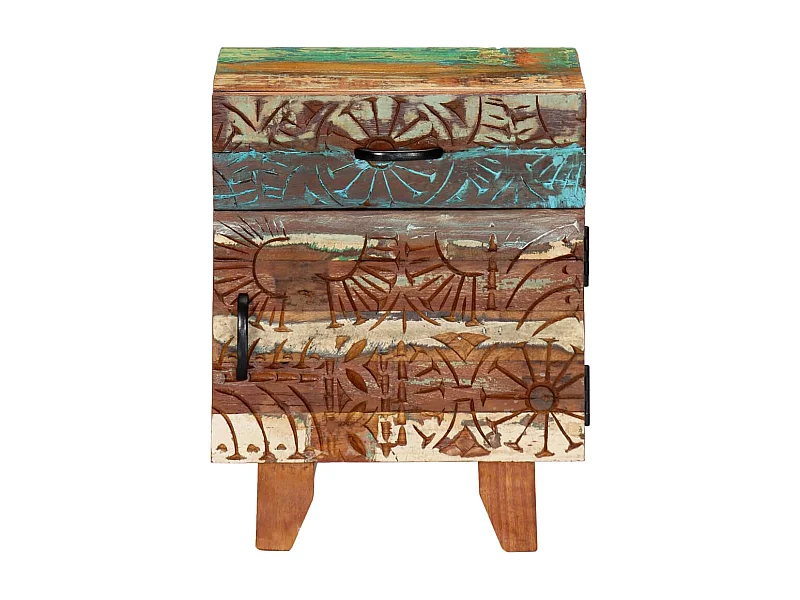 Garden Furniture -  Mesita de noche tallada a mano madera reciclada 40x30x50 cm