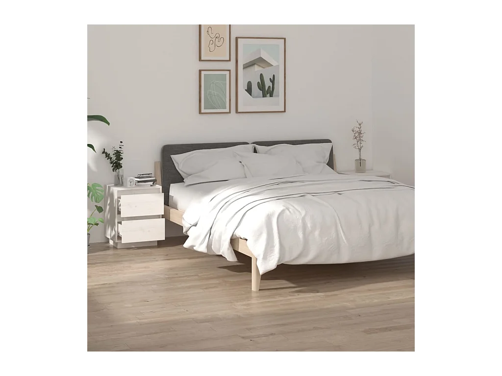 Maverick  Tables de chevet 2 pcs Blanc 40x35x50 cm Bois de pin solide