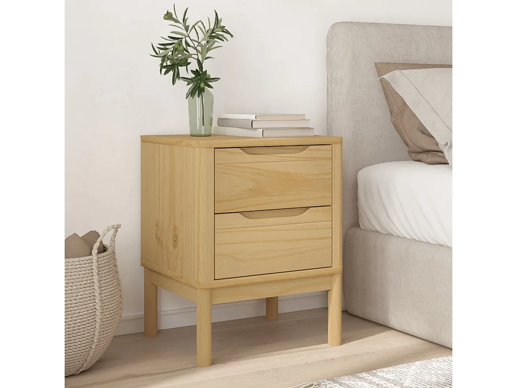 Skenda  Table de chevet FLORO cire marron 45x39x57cm bois de pin massif