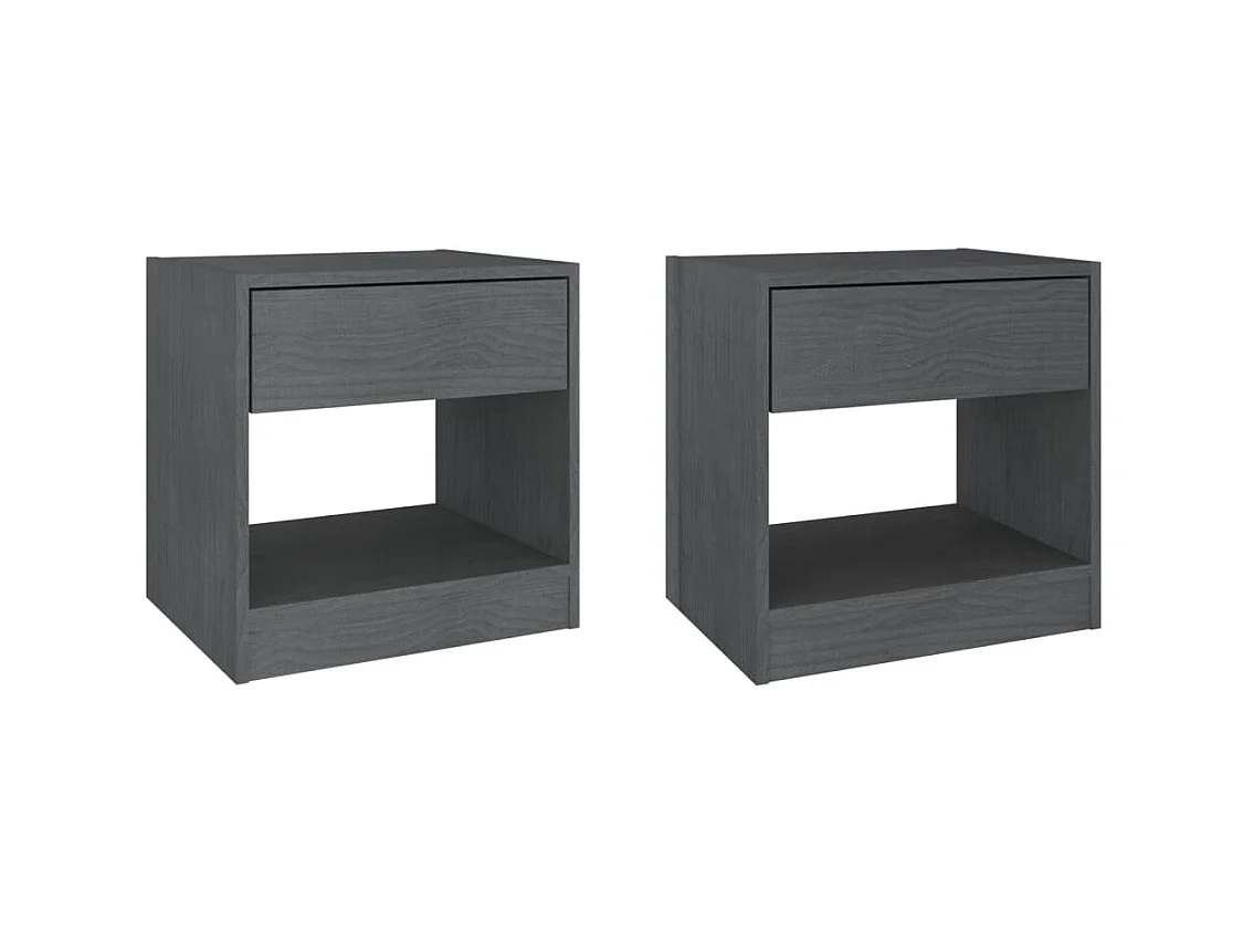 Malrik  Comodini 2 pz Grigi 40x31x40 cm in Legno Massello di Pino