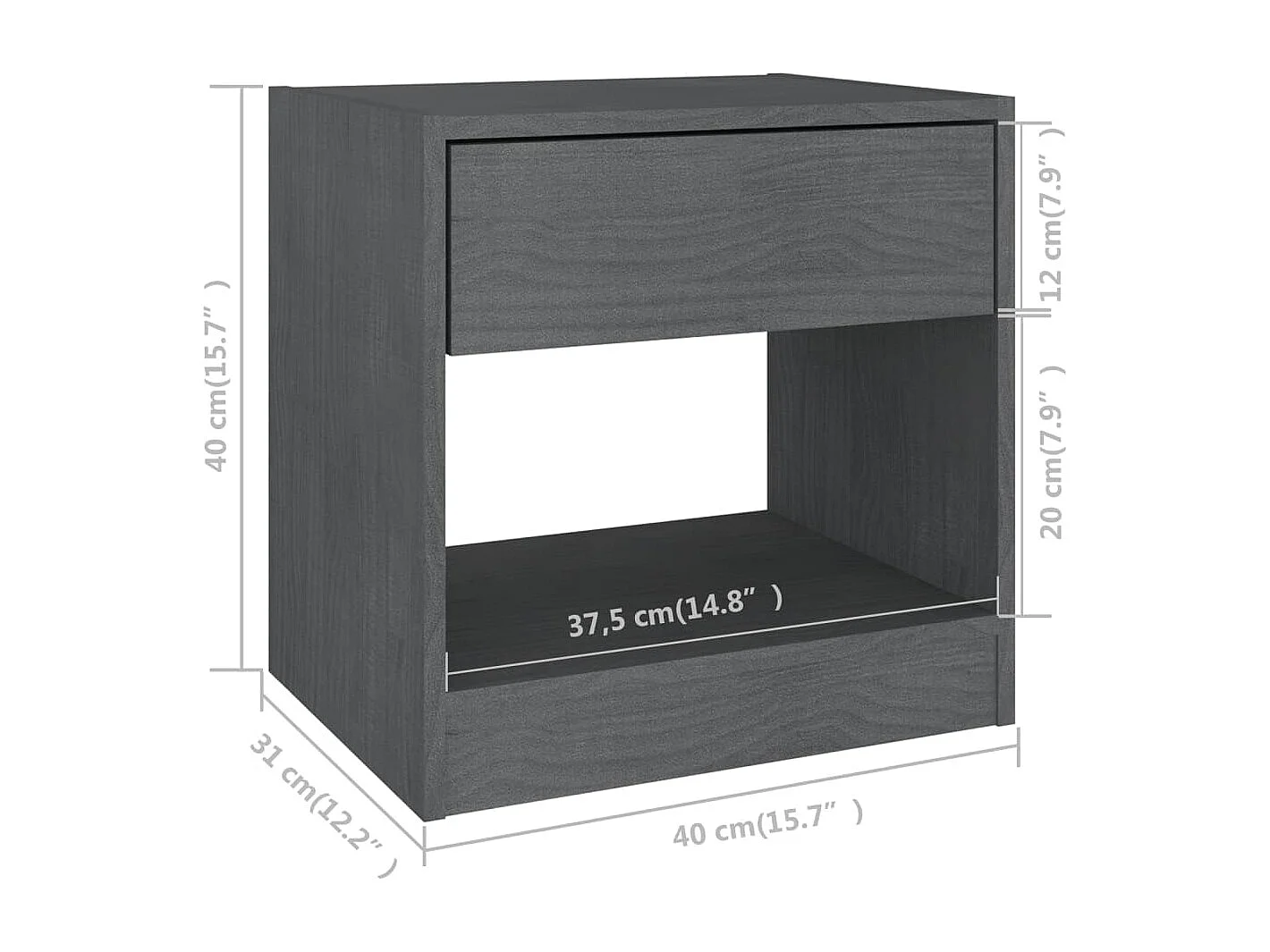 Malrik  Comodini 2 pz Grigi 40x31x40 cm in Legno Massello di Pino