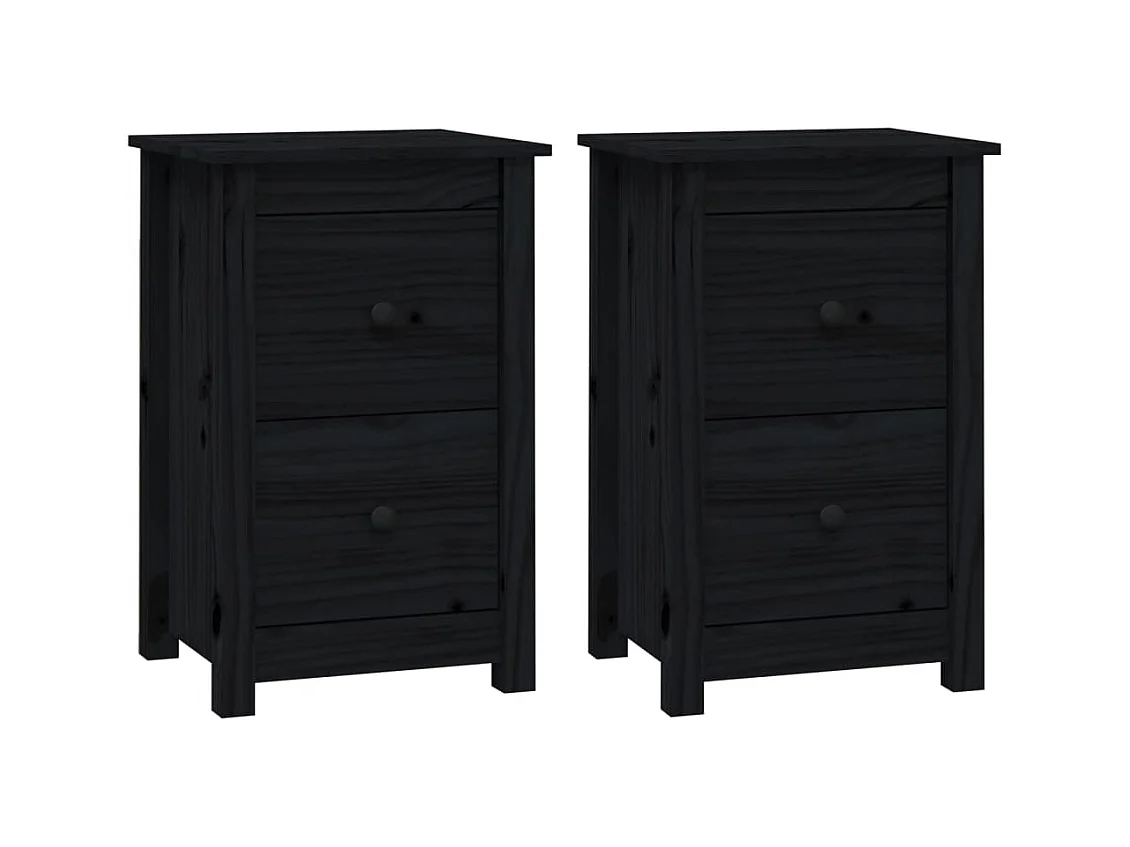 Rida  Tables de chevet 2 pcs Noir 40x35x61,5 cm Bois de pin massif