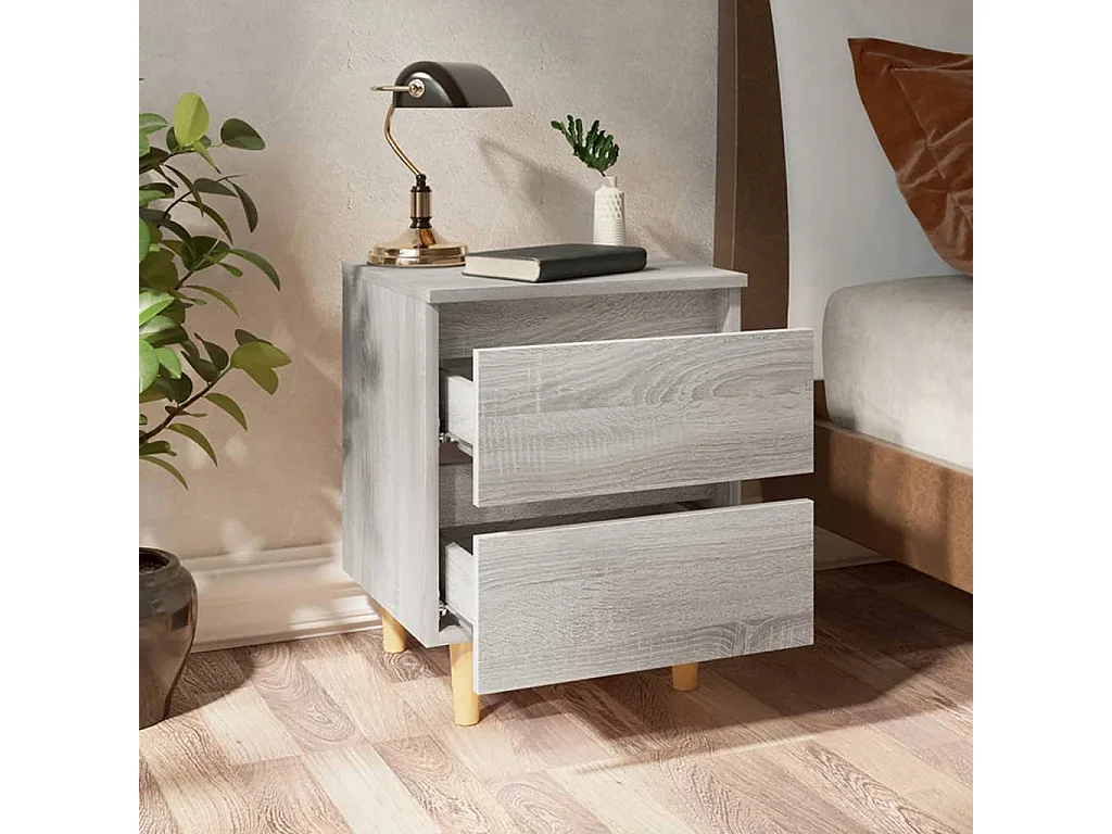 Kutztown  Mesita de noche patas de madera maciza gris Sonoma 40x35x50 cm