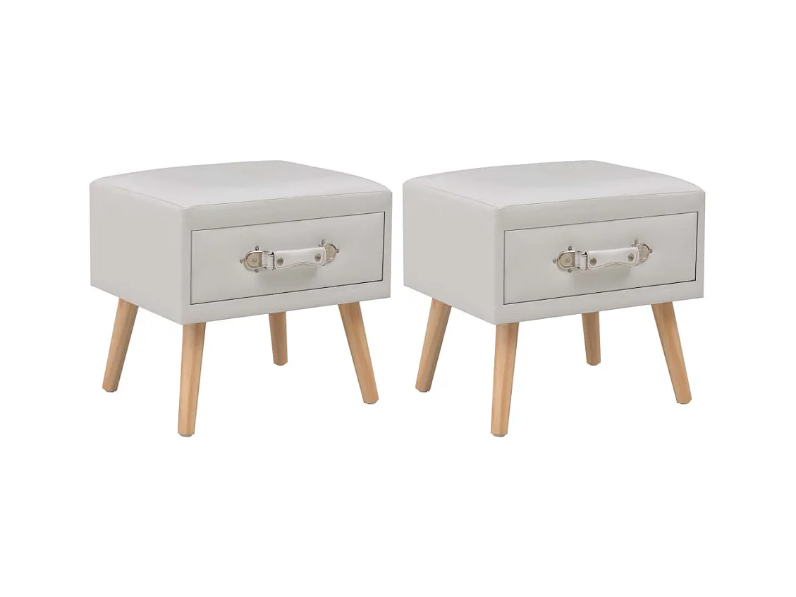 Emilie  Tables de chevet 2 pcs Blanc 40x35x40 cm Similicuir