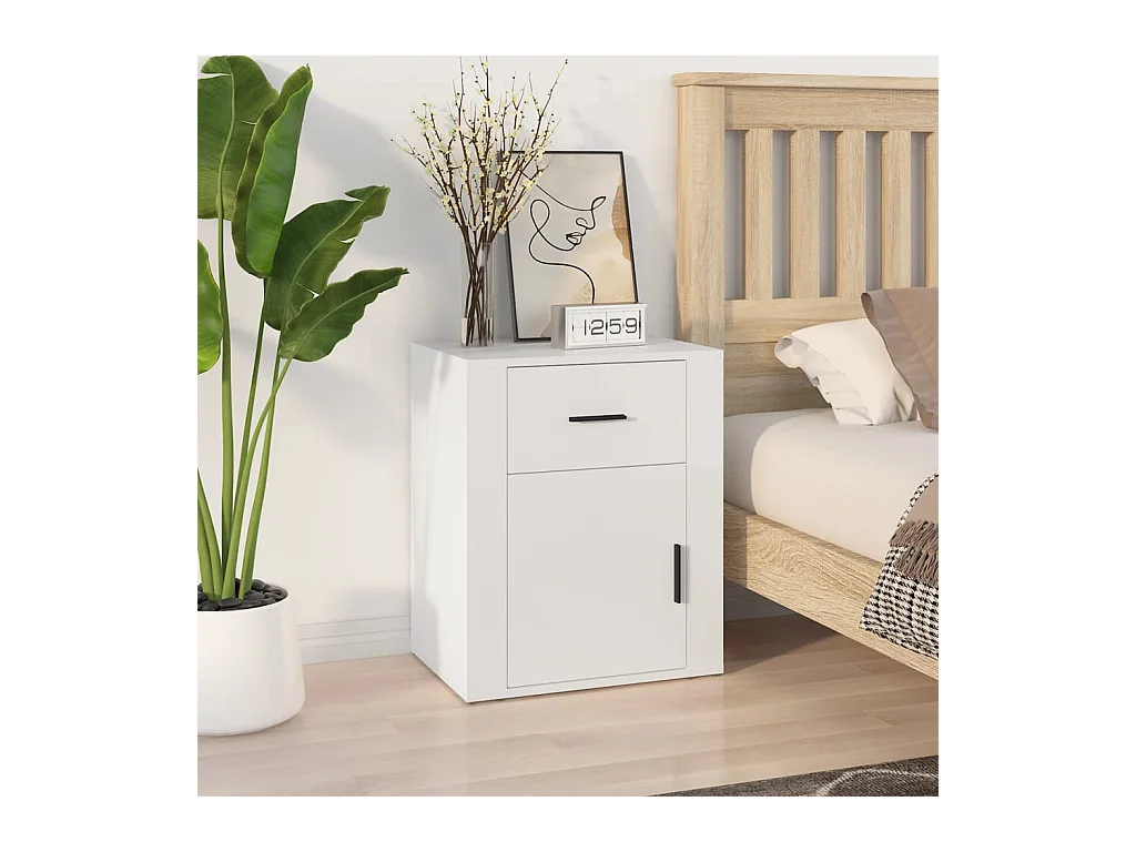 Arkport  Table de chevet Blanc 50x36x60 cm Bois d'ingénierie