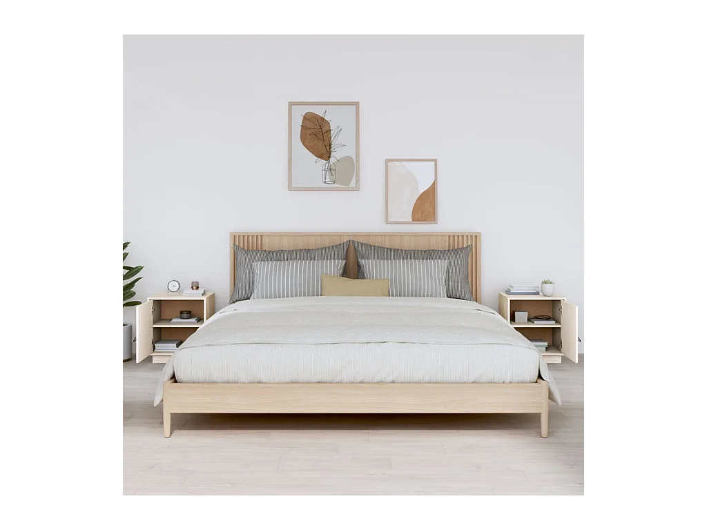 Clark Mills  Tables de chevet 2 pcs Blanc 40x34x45 cm Bois de pin massif