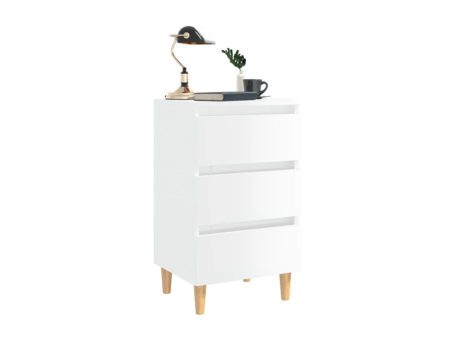Kendallville  Table de chevet avec pieds en bois blanc brillant 40x35x69 cm