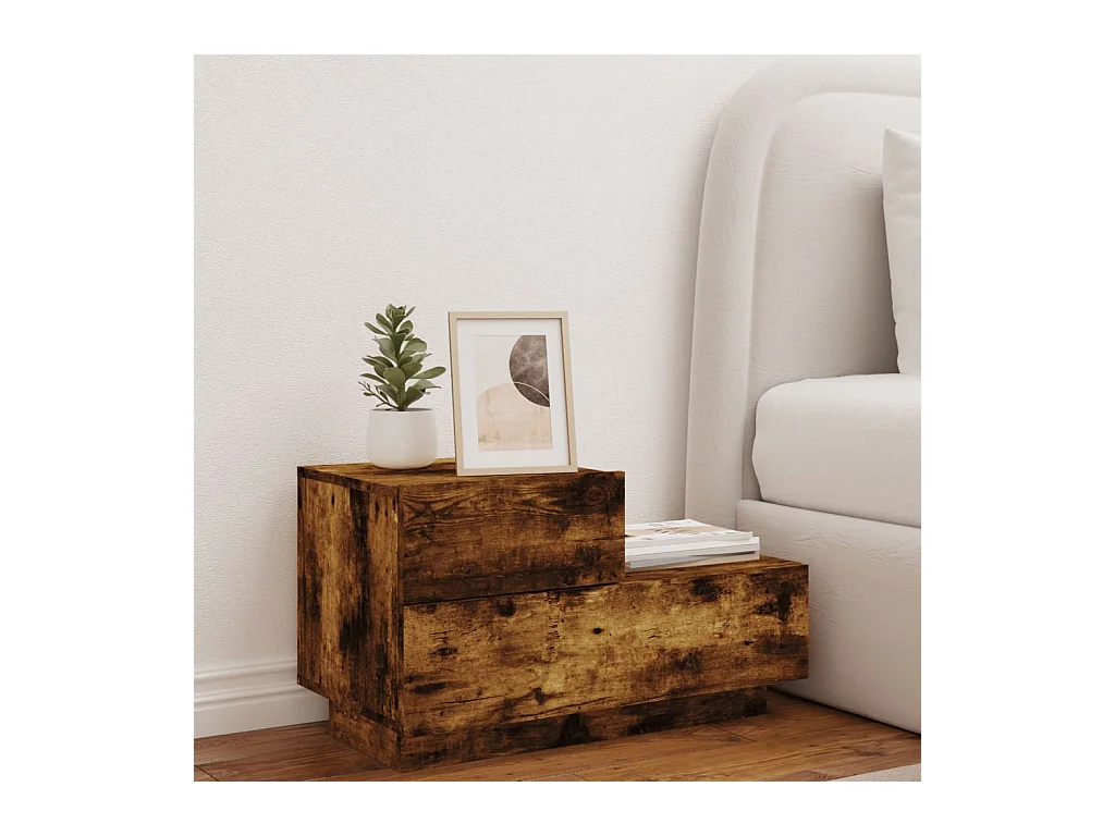 Robbie  Table de chevet avec lumières LED chêne fumé 70x36x40,5 cm