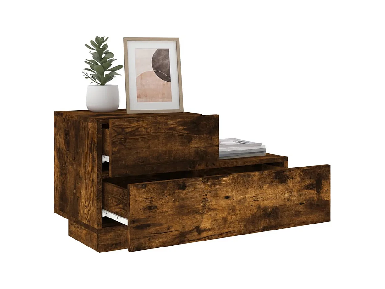 Robbie  Table de chevet avec lumières LED chêne fumé 70x36x40,5 cm