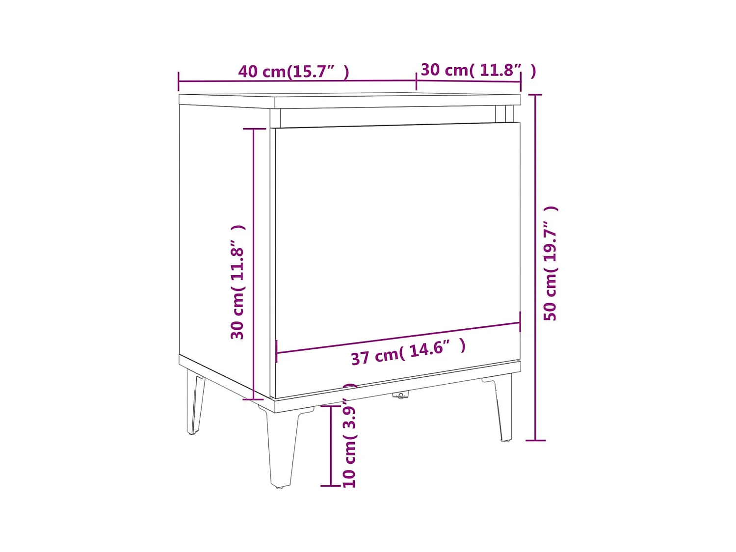 Council Bluffs  Table de chevet avec pieds en métal Sonoma gris 40x30x50 cm