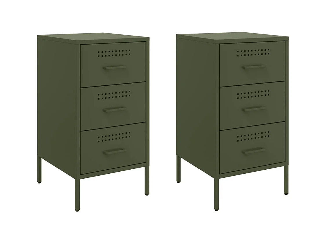Vyndor  Tables de chevet 2 pcs vert olive 36x39x68 cm acier