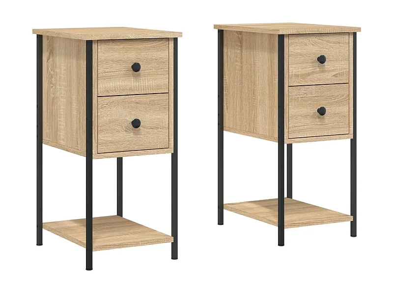 Portici  Nachtkastjes 2 st 32x42x70 cm bewerkt hout sonoma eikenkleurig