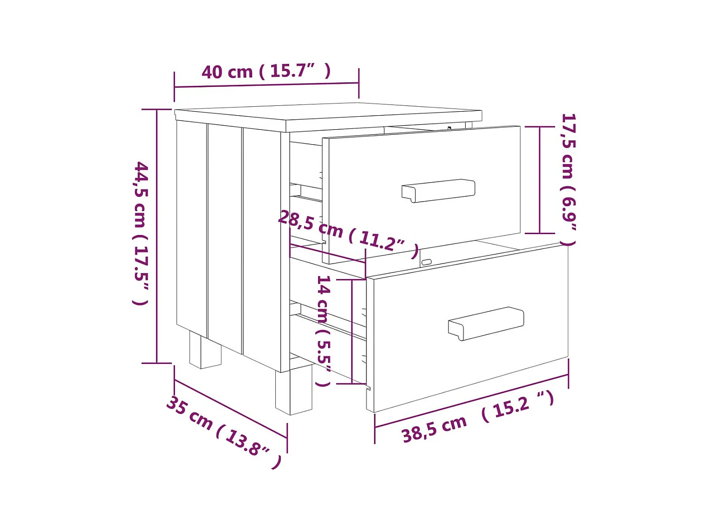 Iduna  Tables de chevet HAMAR 2 pcs Blanc 40x35x44,5 cm Bois massif