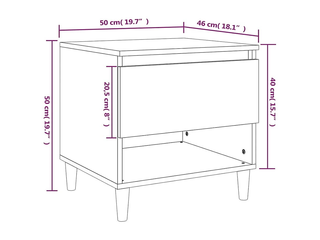 Galorn  Table de chevet Sonoma gris 50x46x50 cm Bois d'ingénierie