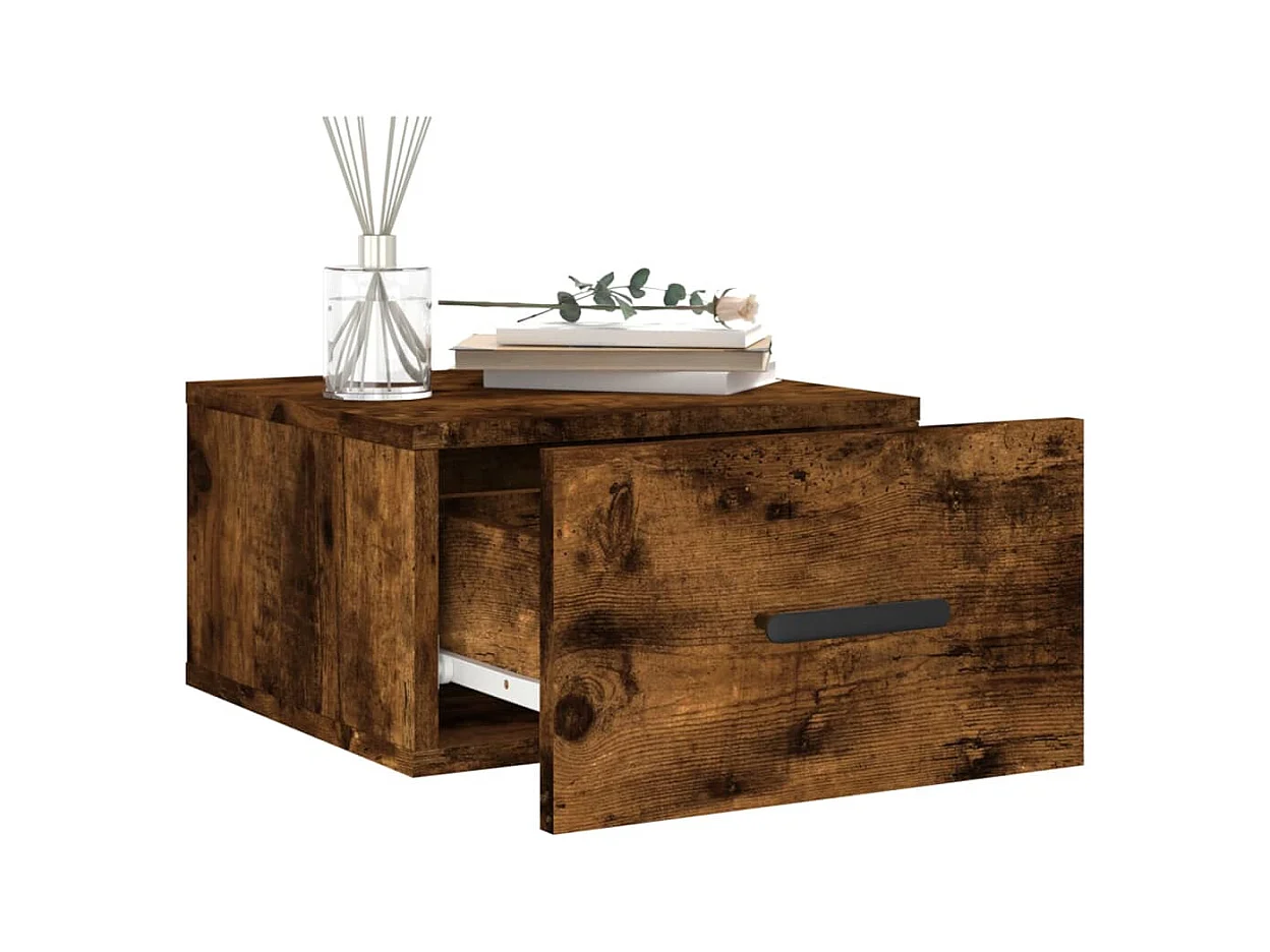 Cataula  Table de chevet murale chêne fumé 35x35x20 cm