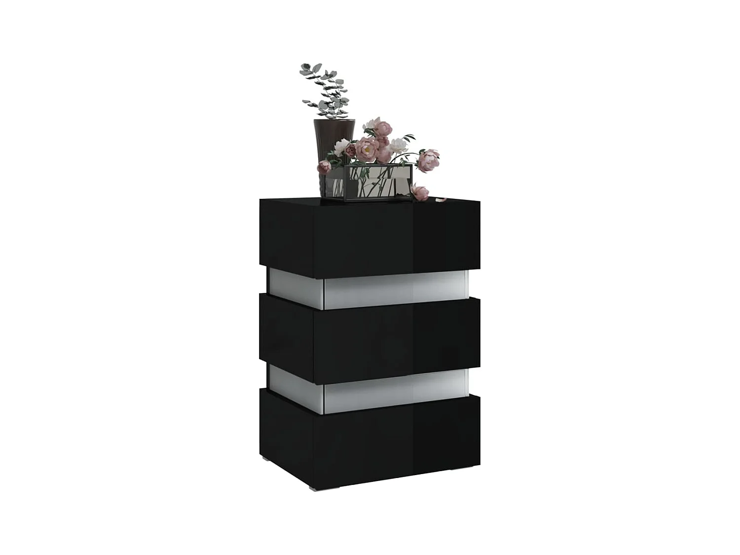 Mohn  Table de chevet à LED noir brillant 45x35x67 cm bois ingénierie