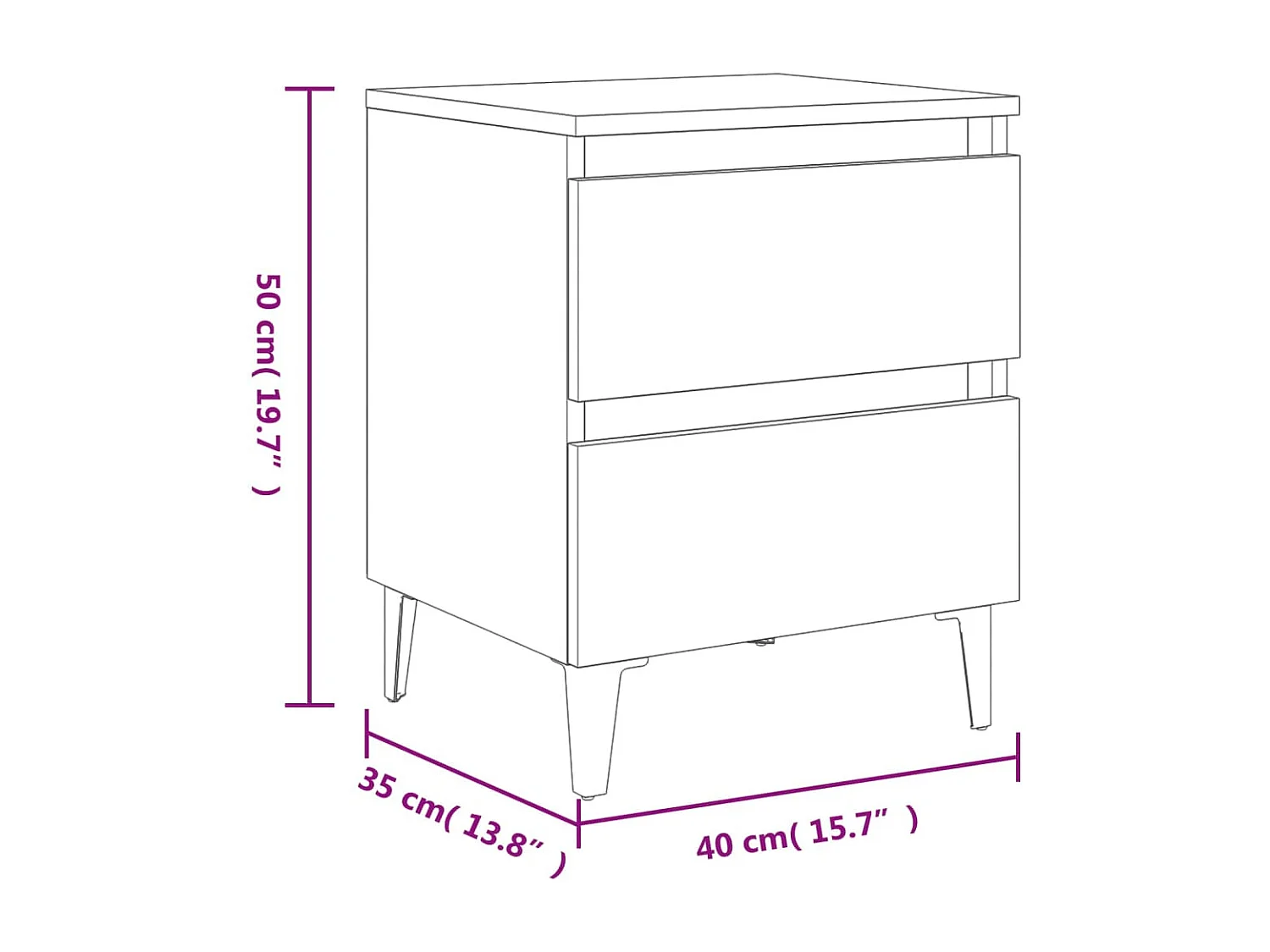 Orvieto  Table de chevet gris béton 40x35x50 cm bois d'ingénierie
