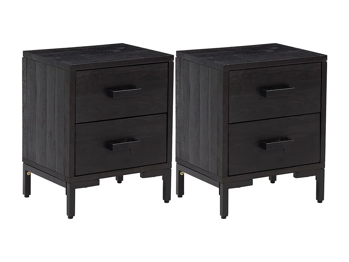 Arthir  Nachttische 2 Stk. Schwarz 36x30x45 cm Massivholz Kiefer