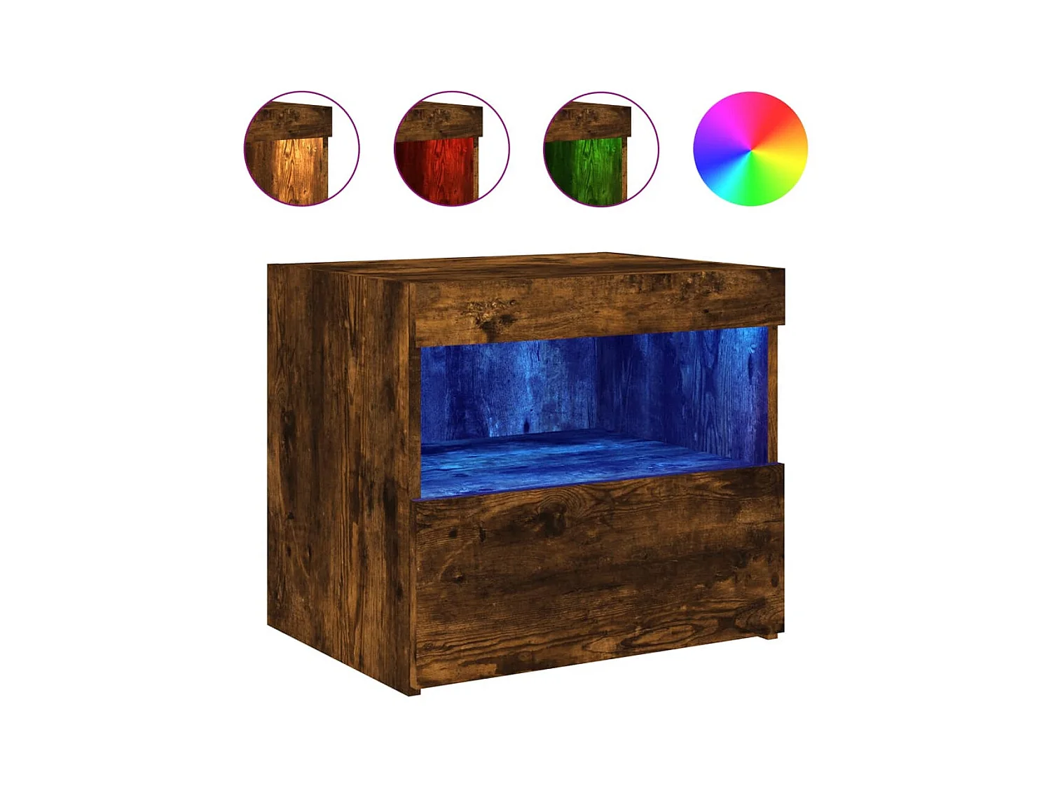 Bishop  Table de chevet avec lumières LED chêne fumé 50x40x45 cm