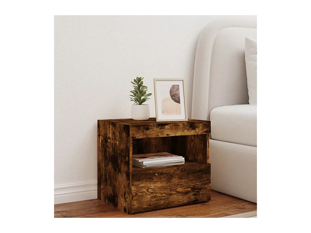 Bishop  Table de chevet avec lumières LED chêne fumé 50x40x45 cm