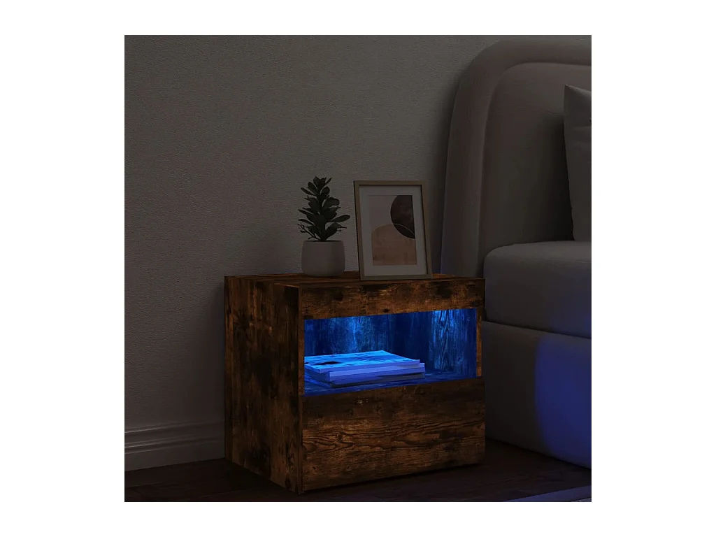 Bishop  Table de chevet avec lumières LED chêne fumé 50x40x45 cm