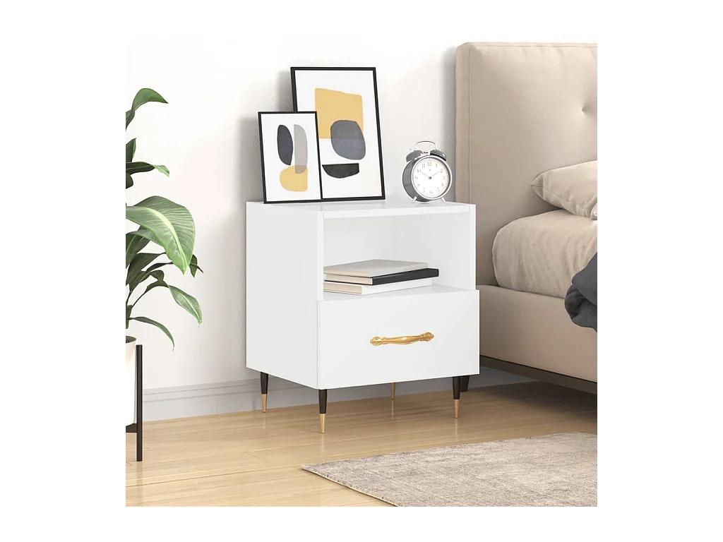 Porsgrunn  Table de chevet blanc brillant 40x35x47,5 cm bois d’ingénierie