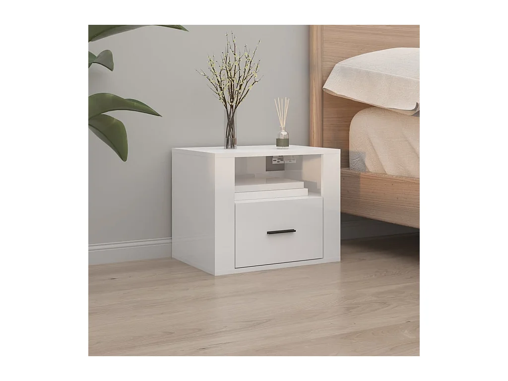 Pyren  Tables de chevet murales 2 pcs Blanc brillant 50x36x40 cm