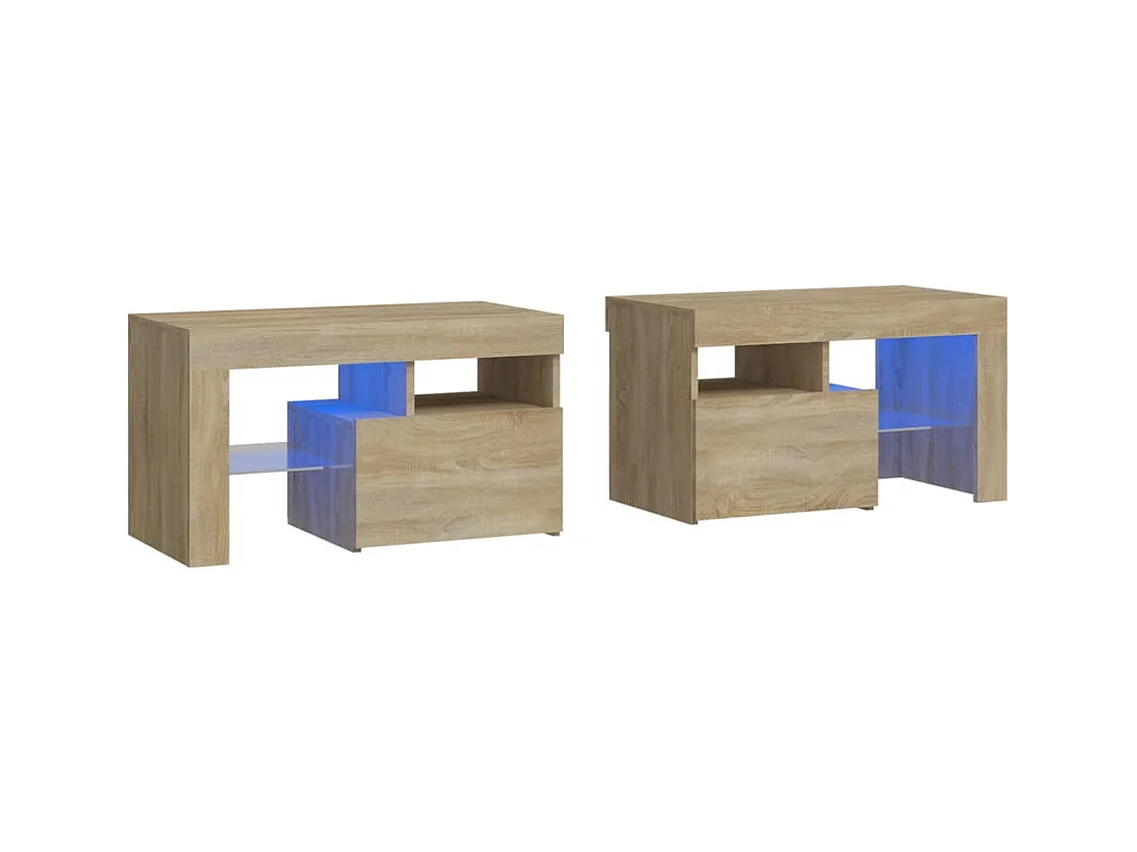 Zutphen  Tables de chevet 2 pcs lumières LED Chêne sonoma 70x36,5x40 cm