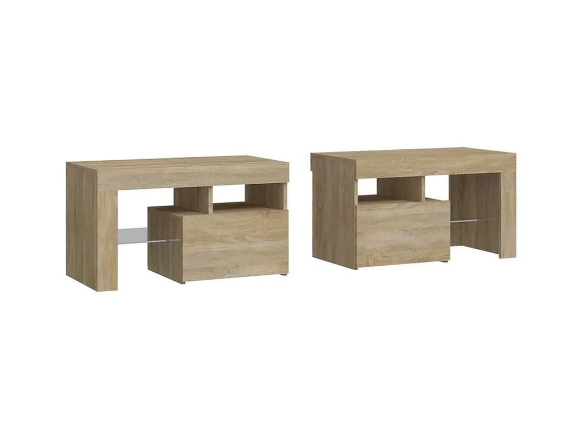 Zutphen  Tables de chevet 2 pcs lumières LED Chêne sonoma 70x36,5x40 cm