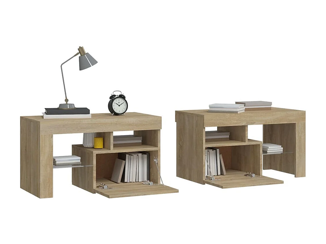 Zutphen  Tables de chevet 2 pcs lumières LED Chêne sonoma 70x36,5x40 cm
