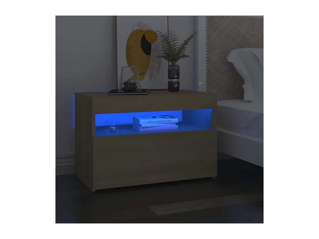 Beeville  Tables de chevet à LED 2 pcs Chêne sonoma 60x35x40 cm