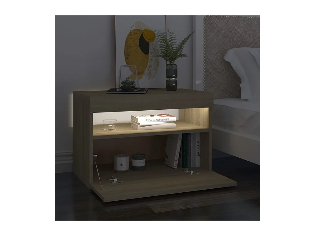 Beeville  Tables de chevet à LED 2 pcs Chêne sonoma 60x35x40 cm