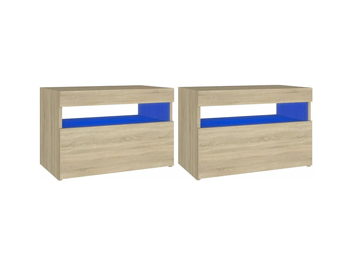 Beeville  Tables de chevet à LED 2 pcs Chêne sonoma 60x35x40 cm