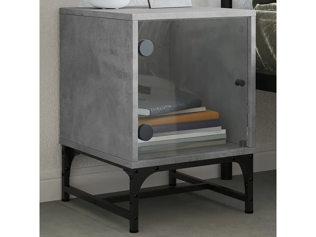 Brussels  Table de chevet avec porte en verre gris béton 35x37x50 cm
