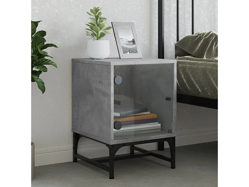 Brussels  Table de chevet avec porte en verre gris béton 35x37x50 cm