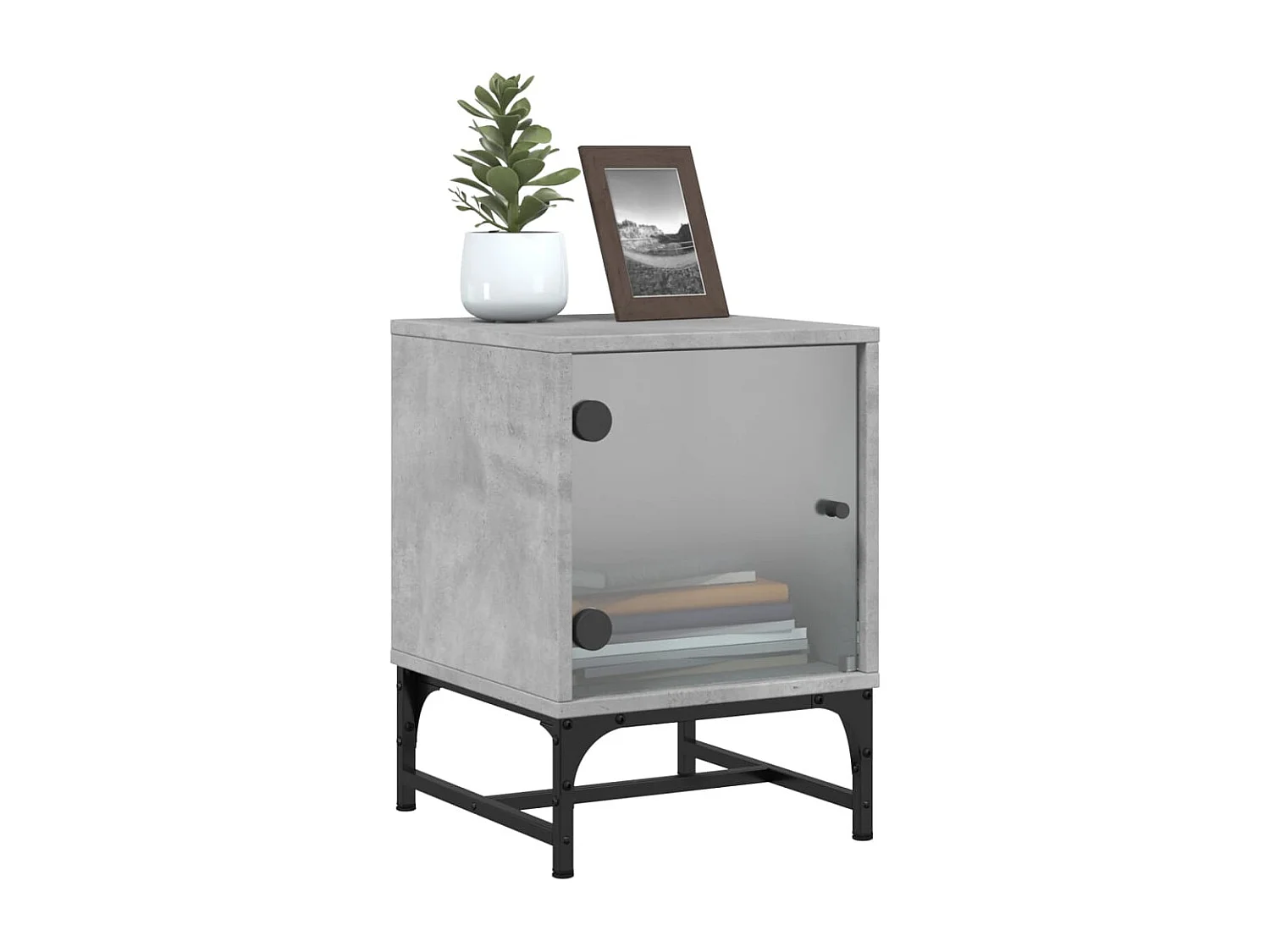 Brussels  Table de chevet avec porte en verre gris béton 35x37x50 cm