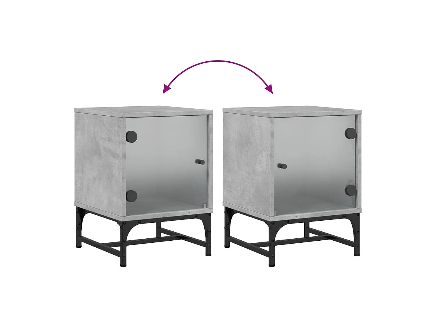 Brussels  Table de chevet avec porte en verre gris béton 35x37x50 cm